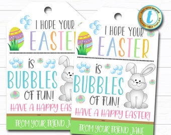Easter Gift Tags, Bubbles of Fun Kids Easter Friend Classroom Teacher Gift Basket Party Favor Tag, DIY Instant Download Editable Template