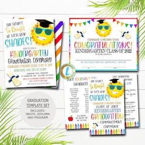 El futuro es un conjunto de graduación tan brillante, invitar al diploma del programa de ceremonia de la escuela de posgrado de cualquier edad preescolar imprimible, PLANTILLA EDITABLE