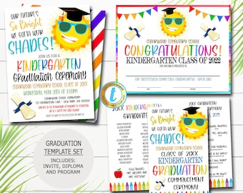 Future is So Bright Graduation Set, Invite Printable Kindergarten Preschool Any Age Grad School Ceremony Program Diploma, EDITABLE TEMPLATE