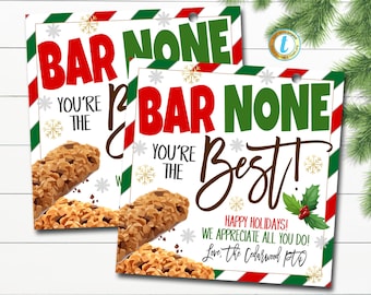 Weihnachts-Müsli-Bar-Geschenkanhänger, Lehrerpersonal-Angestellter-Schulfeiertags-Anerkennung, Bar keine, Sie sind der Beste, Danke-Geschenkanhänger, bearbeitbar
