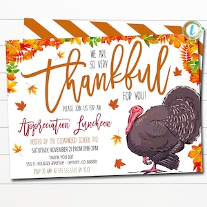 Thanksgiving Appreciation Invitation, Grateful For You Teacher Staff Invitation Pumpkin Printable Boss Client Thank You, EDITABLE Template