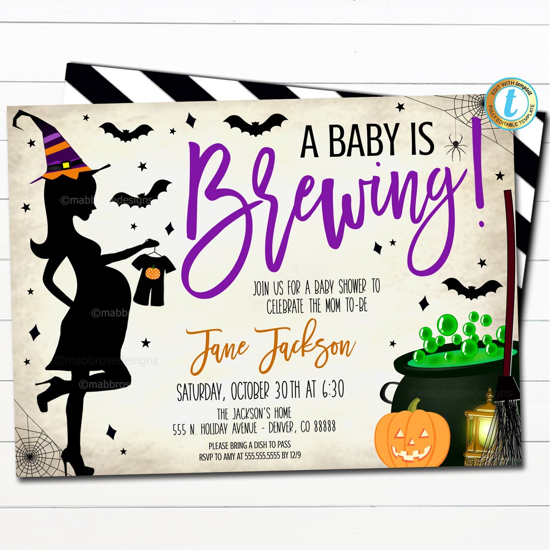 Printable Halloween Baby Shower, A Baby is Brewing Baby Shower, Baby