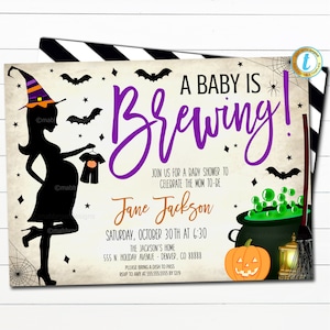 Printable Halloween baby shower, A Baby is brewing baby shower, baby brewing halloween invitation a little boo, fall baby editable template