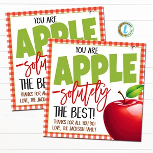 Apple Appreciation Gift Tags, You are APPLESOLUTELY the best Staff Employee Teacher Appreciation School Pto Thank You Idea Editable Template