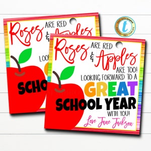 Back to School Teacher Gift, Roses are Red Poem, Thank You Tag, Teacher Appreciation Week, First Day of School Gift, DIY Editable Template