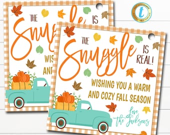Fall Gift Tags, The Snuggle is Real, Teacher Staff Employee Gift, Thanksgiving Cozy Blanket Mitten Tag, Autumn Gift Tag, Editable Template