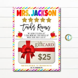 Teacher Appreciation Thank You Gift Card Holder, Teacher 5 Star Reviews Appreciation Week Thank You Idea, School pto pta, Editable Template