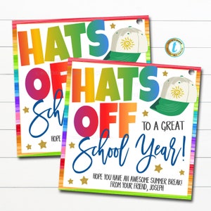 Etichette regalo per cappelli, tanto di cappello per una fantastica etichetta per l'anno scolastico, regalo per la festa degli insegnanti della scuola in classe per bambini, ritorno a scuola di fine scuola, modello modificabile