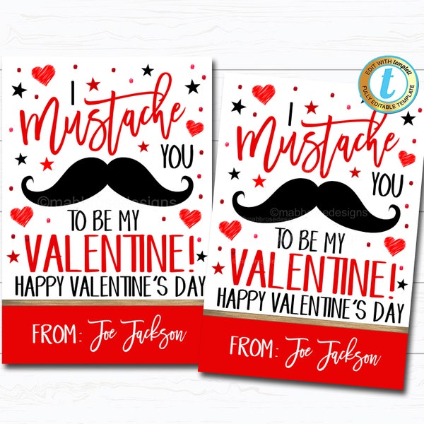 Mustache Valentine, I Mustache You to Be my Valentine Card, Funny Classroom Party School, Teacher Staff Valentine Tag, DIY Editable Template