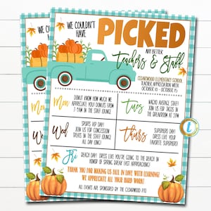 Fall Teacher Appreciation Week Itinerary Schedule, Events Calendar School Pto, Couldn&#39;t Have Picked Better Teachers Staff Pumpkin, EDITABLE