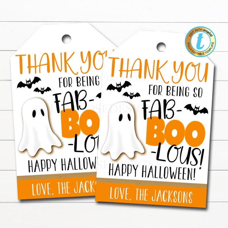 Halloween Gift Tags Thanks for Being FabBOOlous Teacher Staff Employee School Pto Halloween Appreciation Favor Tags DIY Editable Template