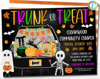 EDYTOWALNE zaproszenie Trunk or Treat Wydrukowane zaproszenie na Halloween, wydarzenie Halloween w kościele społecznościowym, Halloween dla dzieci, zaproszenie na imprezę Halloween
