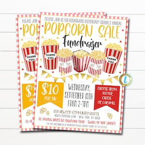 Popcorn Fundraiser Flyer Printable School PTO PTA Scout Product Sales Church Sports Team Charity Benefit, Popcorn Flyer Editable Template