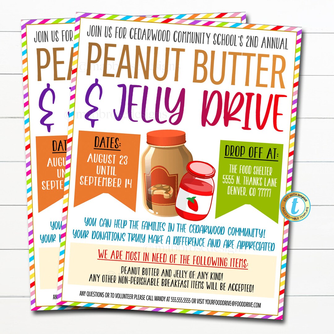 Peanut Butter and Jelly Drive Flyer, Printable Pta Pto School Church