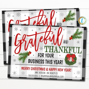 クリスマス中小企業感謝ポストカード、クライアント顧客ギフト、ビジネスへの感謝、ホリデー中小企業メーラー、DIY編集可能