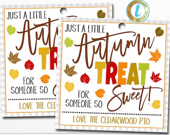 Herfstcadeaukaartjes, een herfsttraktatie voor iemand die zo lief is, Leraarpersoneel Verpleegkundige Waardering School Pto Pta Bedankt Label, DIY bewerkbare sjabloon