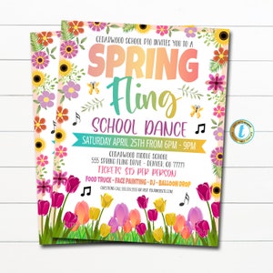 MODIFICABILE Volantino di danza della scuola Fling di primavera, invito alla festa di Pasqua Evento primaverile Danza della comunità della chiesa, modello di volantino di primavera della scuola pto pta
