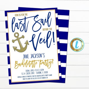 Last Sail Before The Veil Nautical Bachelorette Party Invite, Girls Boat Party, Digital Bridal Invite, INSTANT DOWNLOAD Editable Template