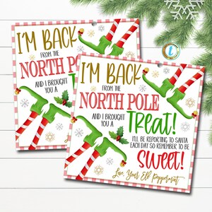Elf I am back gift tags, christmas elf tradition, Elf back with gifts, Elf gift tags, Elf back from North Pole, Elf Return Treat EDITABLE