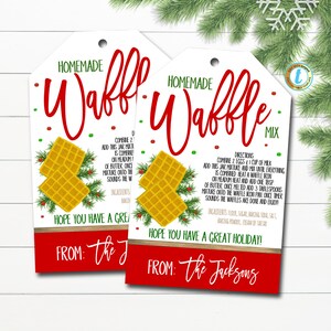 Weihnachtsgeschenkanhänger, Waffel-Mix-Rezept-Tag, Feiertags-Lehrer-Personal-Geheimer Weihnachtsmann-Geschenk-Weihnachts-Gastgeber-Brunch-Leckerei-Etikett DIY bearbeitbare Vorlage