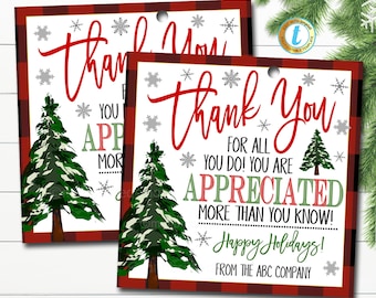 Christmas Thank You Gift Tags, Teacher Staff Employee Nurse Volunteer Staff Holiday Appreciation Tag, School pto pta DIY Editable Template