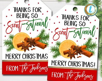 Christmas Gift Tags, Thanks for Being so Scent-sational, Lotion Soap Gift Tag, Holiday Teacher Appreciation, Secret Santa, Editable Template