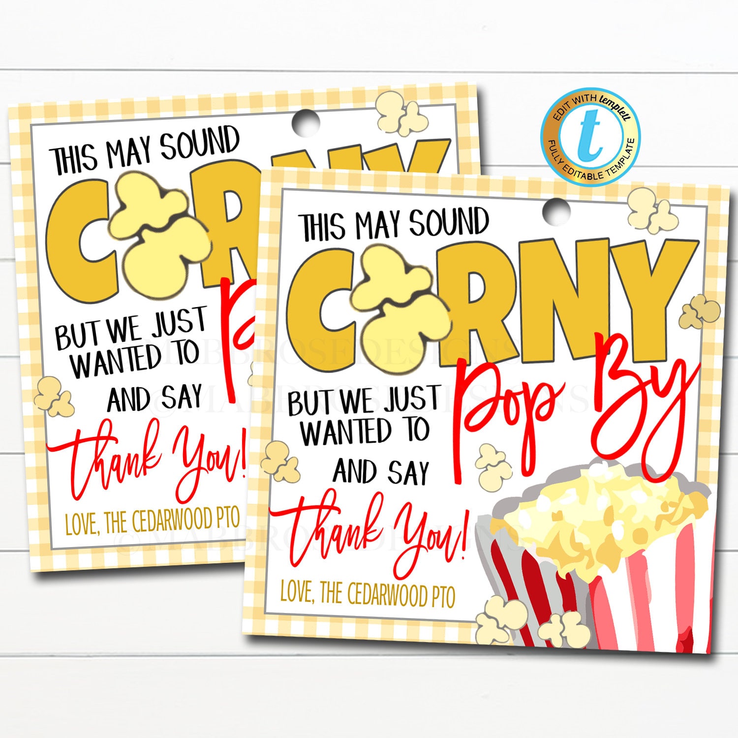 Popcorn Gift Tag, Volunteer Teacher Staff Employee School Pto Pta ...