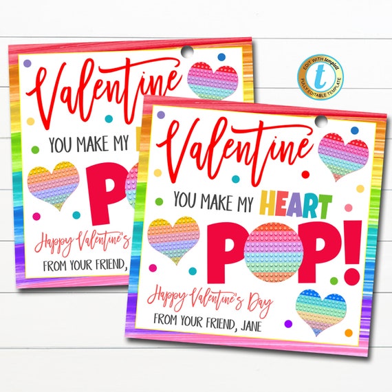 Valentine Pop It Gift Tags Pop-it Gift Labels Valentine's