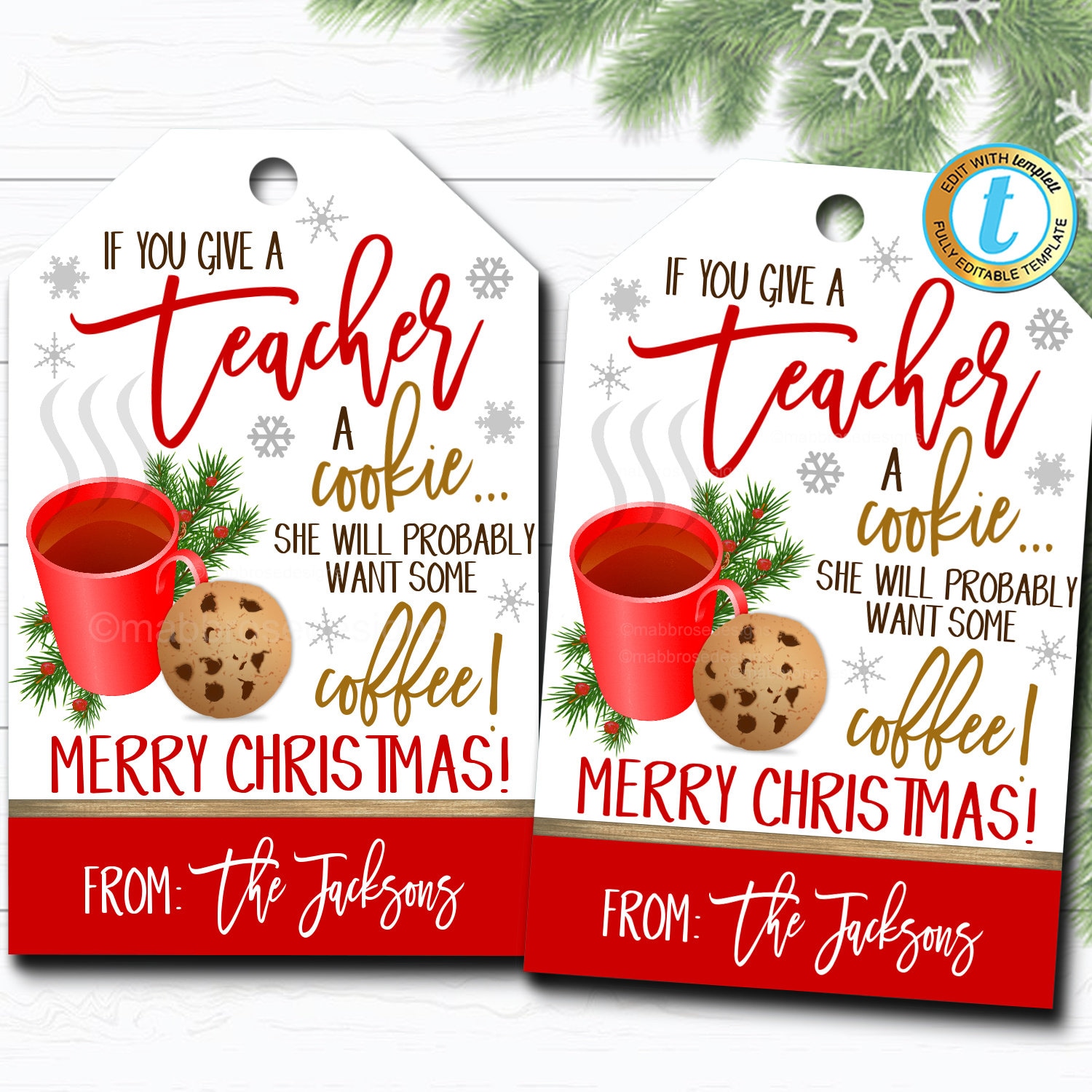 Christmas Coffee Gift Tag Printable Teacher Christmas Gift Tag Staff  Holiday Gift Nurse Christmas Gift Merry & Caffeinated 