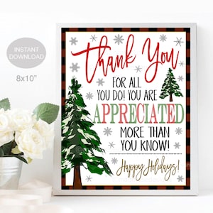 Segno di apprezzamento di Natale, regalo di ringraziamento, personale insegnante di scuola dipendente infermiere volontario, apprezzamento del personale Decorazione per feste natalizie STAMPABILE