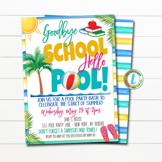 Editable End Of School Pool Party Invitation Goodbye School Etsy 日本