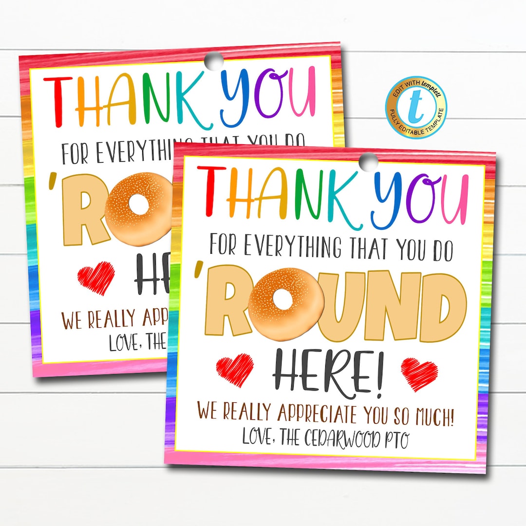 Bagel Gift Tag, Appreciation Gift Teacher Staff Employee Appreciation ...