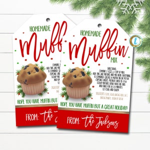 Weihnachtsgeschenk Tags, Muffin Mix Rezept Tag, Urlaub Lehrer Personal Secret Santa Geschenk Xmas Hostess Brunch Treat Label DIY Editierbare Vorlage