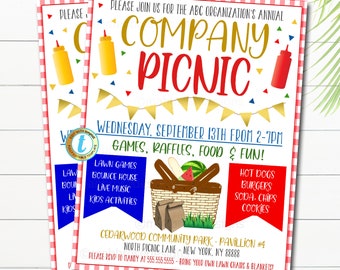 Company Picnic Flyer, Family Picnic fundraiser invitation, Company Picnic, block party, Customer Appreciation flyer, School Template