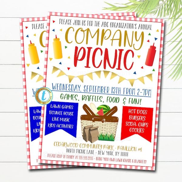 Company Picnic Flyer, Family Picnic fundraiser invitation, Company Picnic, block party, Customer Appreciation flyer, School Template