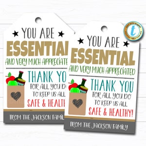 Essential Workers Appreciation Gift Tag, Thank You Gift Frontline Hero Job Retail Grocery Food Delivery Service Driver DIY Editable Template