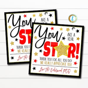 Appreciation Gift Tags, You are a Star, Teacher Appreciation Week Employee Nurse Staff, Hollywood Theme Thank you Idea DIY Editable Template