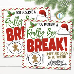 Je verdient een pauze, diner en gerechten op ons cadeaulabel, kerstcadeaukaartjes, schoolleraar vakantie winterstop waardering cadeau, BEWERKBAAR