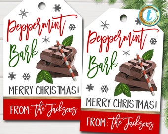 Christmas Peppermint Bark Gift Tags, Holiday Candy Chocolate Bakery Treat Gift Tag, Secret Santa Teacher Xmas Label, DIY Editable Template