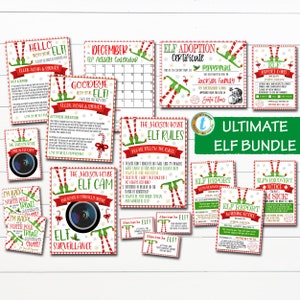 Kit de atividades de elfos para impressão de Natal, adoção de elfos, cartas de adeus elfos, piadas de elfos, boletim de elfos, notas do elfo, MODELO EDITÁVEL