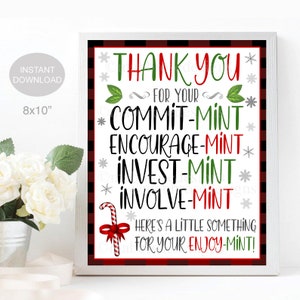 Christmas Thank You Mint Sign, Thank You Gift, School pto pta Volunteer Staff Employee Teacher Appreciation Decor, INSTANT DOWNLOAD
