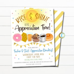 EDITABLE Breakfast Appreciation Invitation, Rise and Shine Thank you Staff Employee Teacher Invitation, Breakfast Brunch Event, DIY TEMPLATE