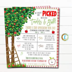 Apple Tree Teacher Appreciation Week Itinerary Schedule, Events Calendar School Pto, Couldn't Have Picked Better Teachers, Editable Template