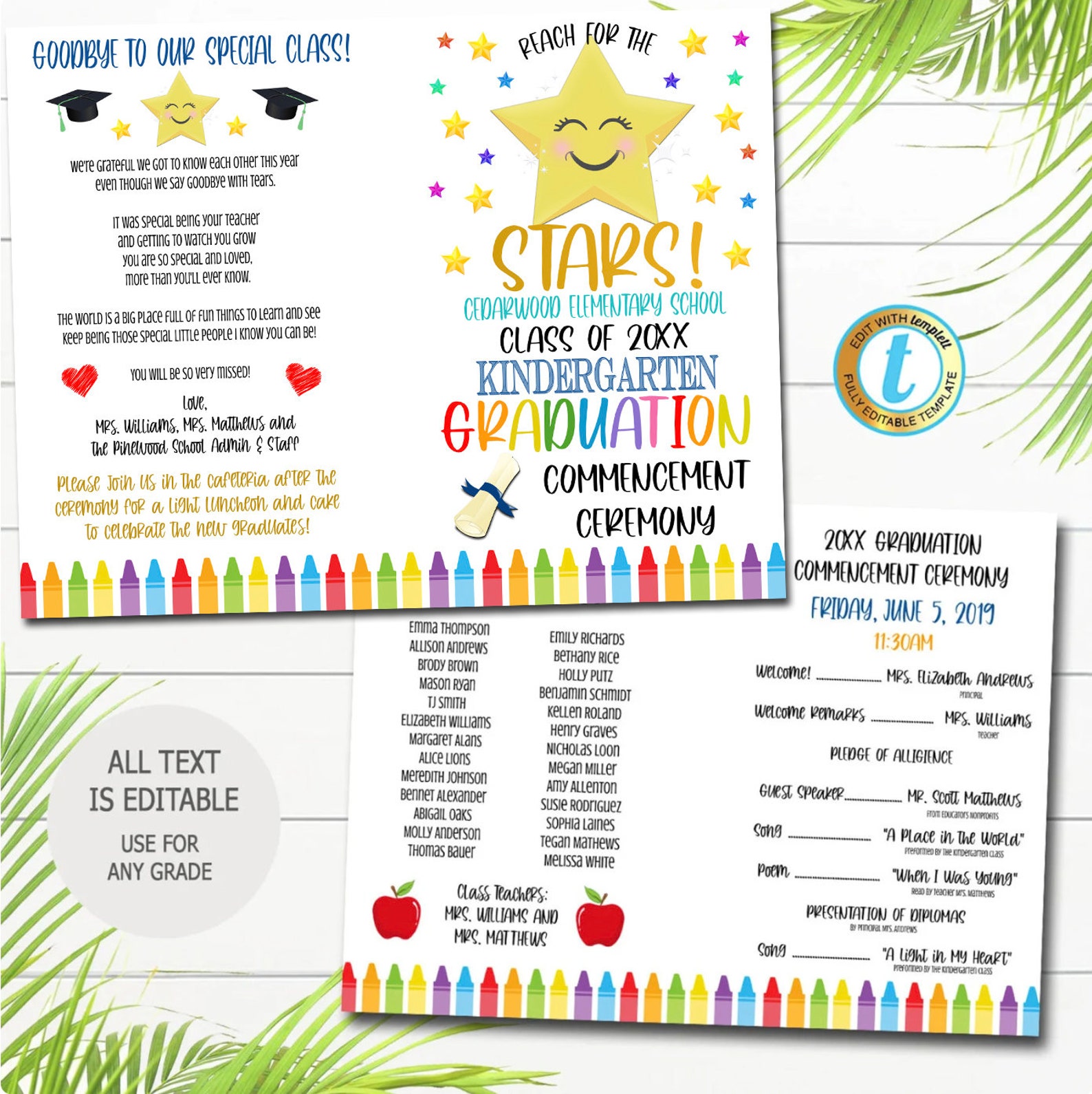 Graduation Ceremony Program Template Kindergarten, Any Grade Elementary ...