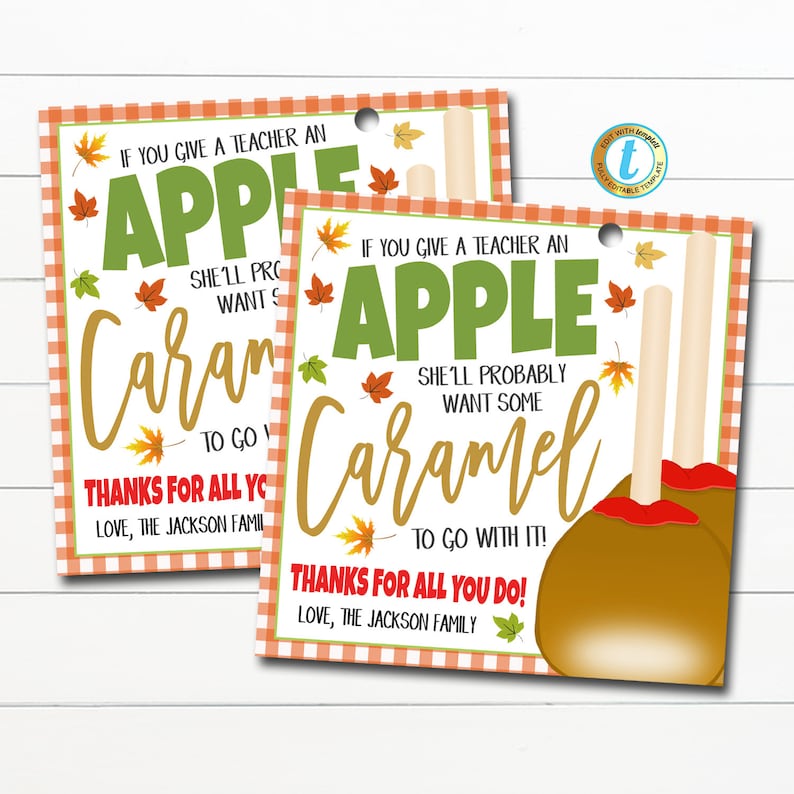 Teacher Caramel Apple Gift Tags If You Give a Teacher an Etsy