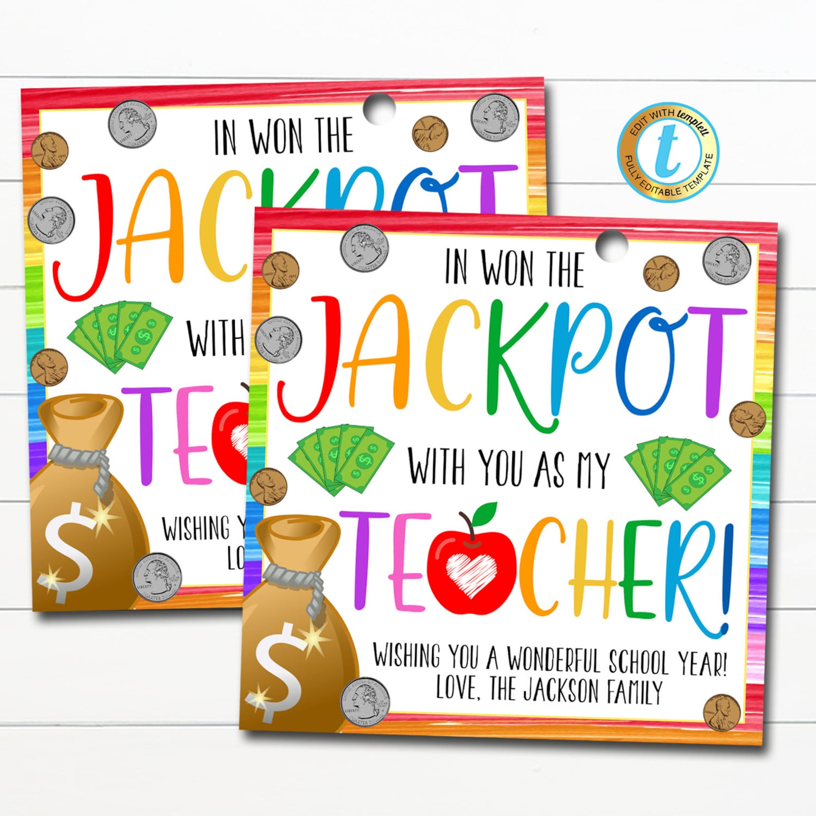 Teacher Gift Tags I won the Jackpot with You Lottery Gift | Etsy