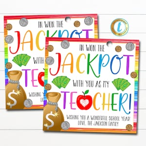 Lehrer Geschenkanhänger, Ich habe den Jackpot mit Ihnen gewonnen, Lotterie-Geschenkanhänger, Danke für alles, was Sie tun Wertschätzung Geschenk DIY Bearbeitbare Vorlage