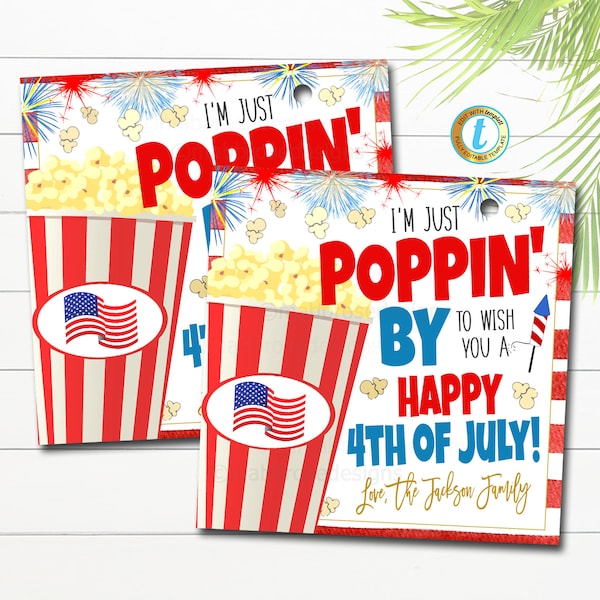 4th of July Popcorn, Fourth of July Printable Tag, Independence Day Treat Tag, Customer Appreciation Tag, Staff Thank You Tag, DIY Editable