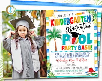 Editable Pool Party Graduation Invitation, Preschool Pre K Kindergarten Graduate, School Graduation Ceremony Invite INSTANT DOWNLOAD