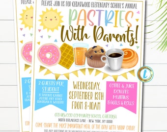 EDITABLE Pastries With Parents, Printable PTA Flyer, School Breakfast Parent Appreciation Fundraiser Open House Printable Digital Invitation